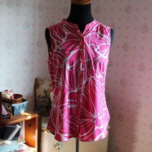 Banana Republic Factory Sleeveless Blouse, Hot Pink & White, Small